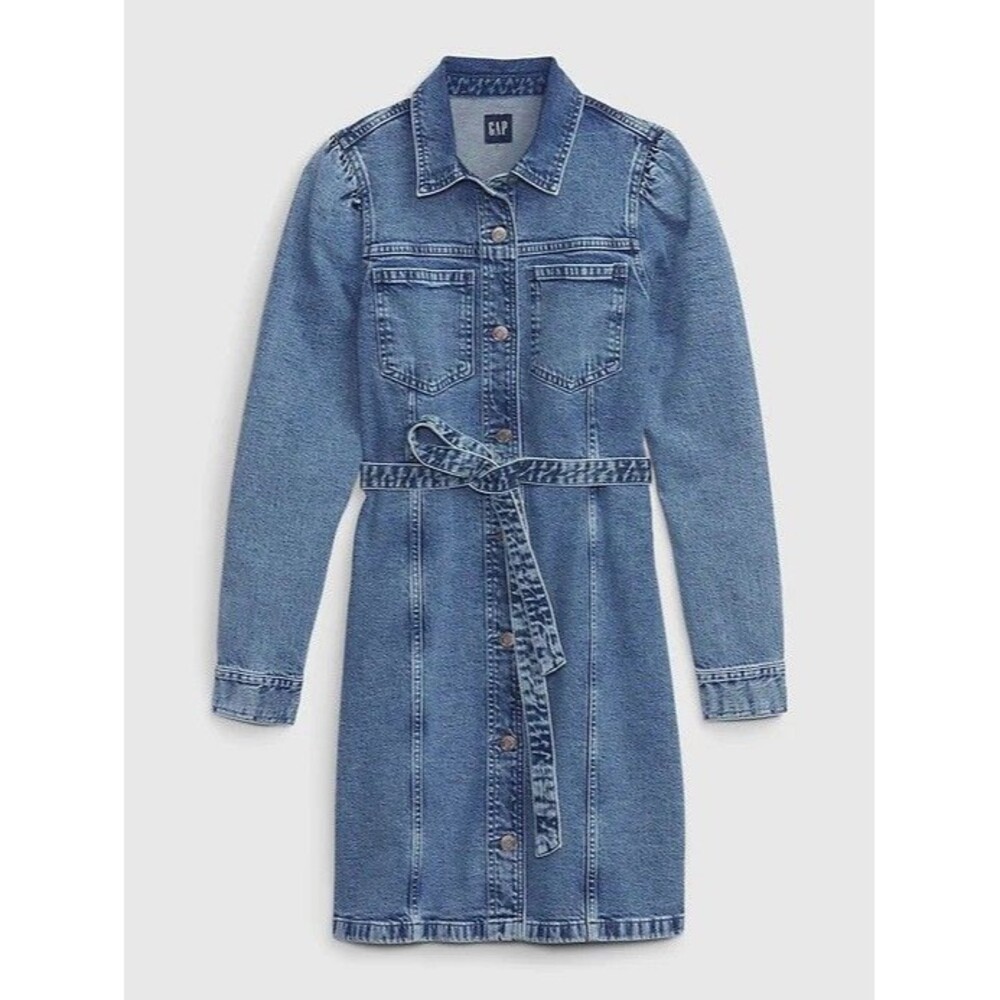 Gap Belted Long Sleeve Denim Dress Medium Wash - Size 6